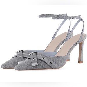 Steve Madden Grey Denim Buckle Heels